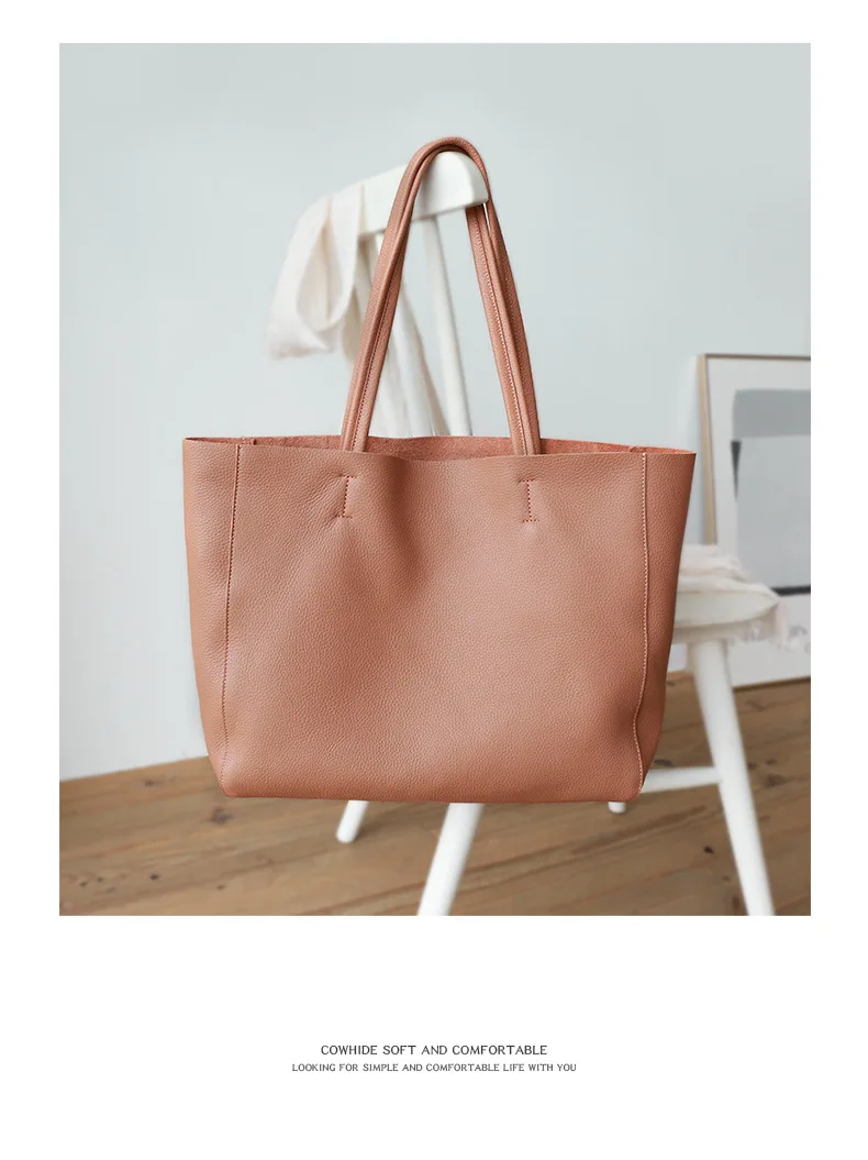 Women Tote Bag Luxurious Genuine Leather Handbag Female Soft First Layer Cowhide Leather Shoulder Bag for Colleague Girls