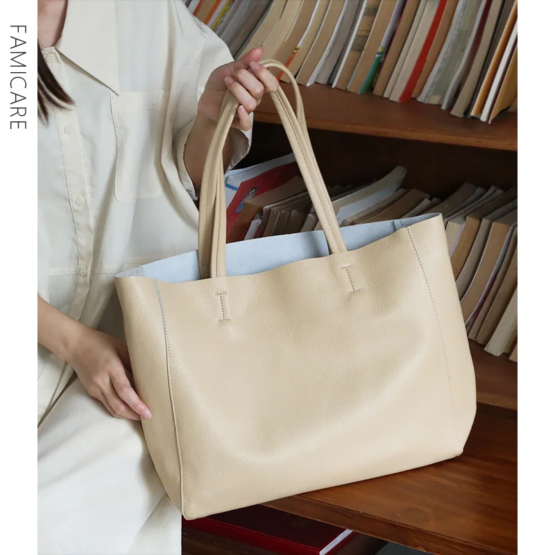 Women Tote Bag Luxurious Genuine Leather Handbag Female Soft First Layer Cowhide Leather Shoulder Bag for Colleague Girls