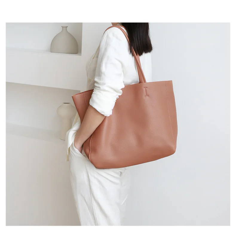 Women Tote Bag Luxurious Genuine Leather Handbag Female Soft First Layer Cowhide Leather Shoulder Bag for Colleague Girls
