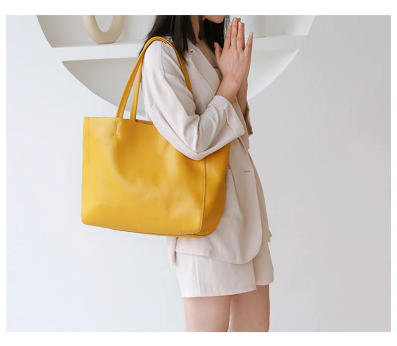 Women Tote Bag Luxurious Genuine Leather Handbag Female Soft First Layer Cowhide Leather Shoulder Bag for Colleague Girls