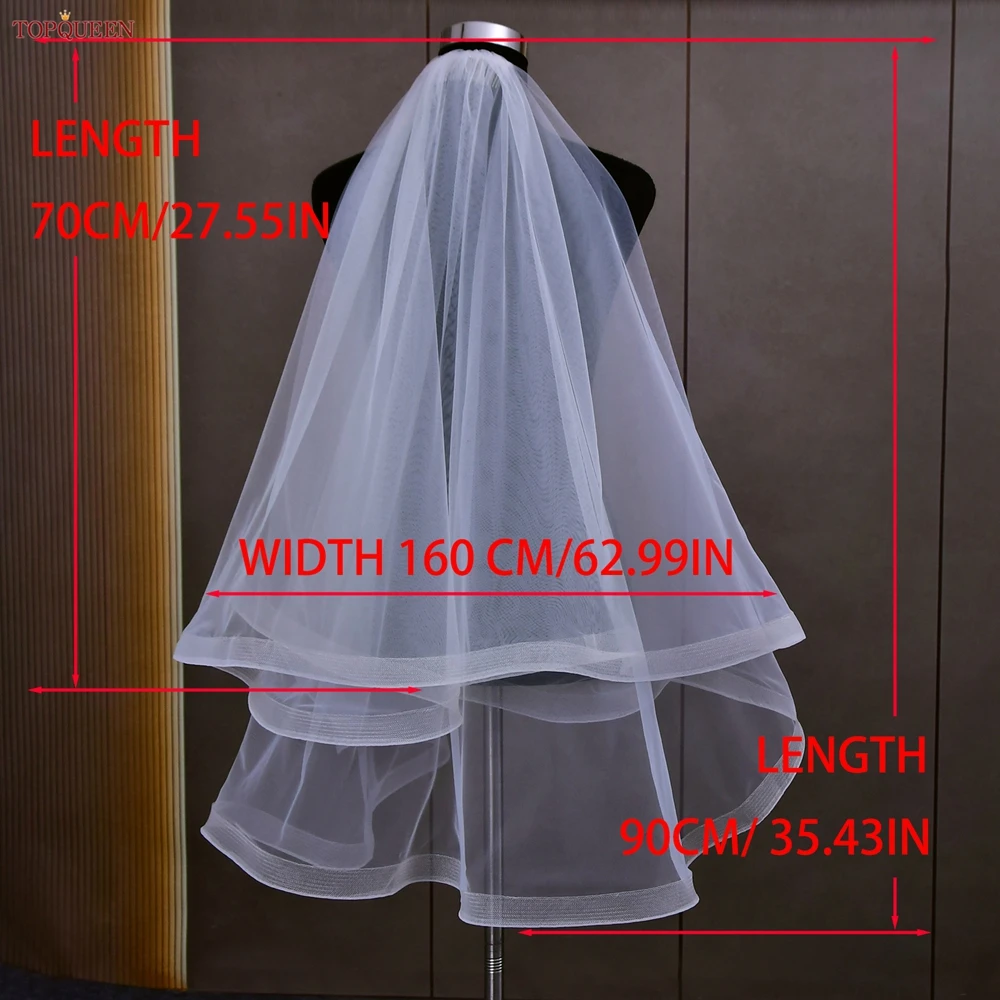 TOPQUEEN V69 Wedding Veil Fingertip Veil Two Tier Minimalist Bride Veil with Blusher Bridal Veils with Comb Dress Veil for Bride