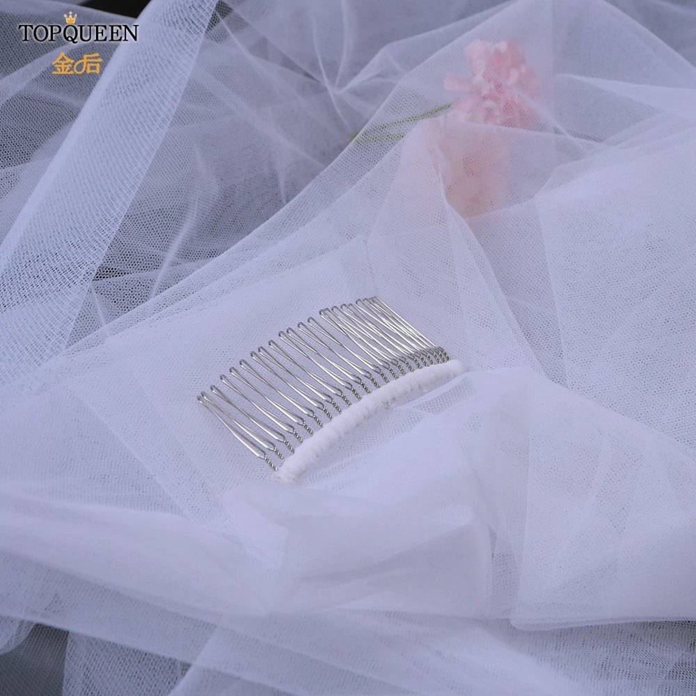 TOPQUEEN V69 Wedding Veil Fingertip Veil Two Tier Minimalist Bride Veil with Blusher Bridal Veils with Comb Dress Veil for Bride