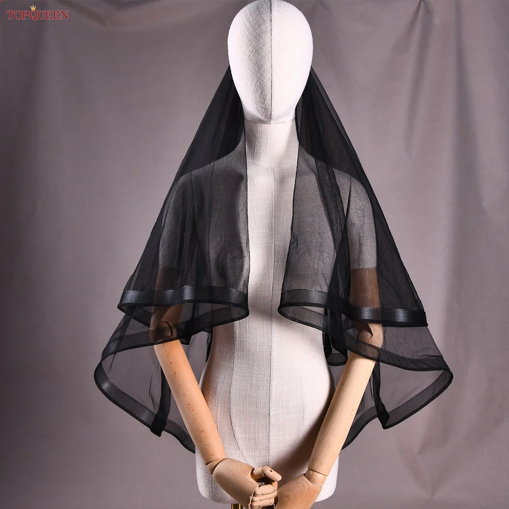 TOPQUEEN V69 Wedding Veil Fingertip Veil Two Tier Minimalist Bride Veil with Blusher Bridal Veils with Comb Dress Veil for Bride