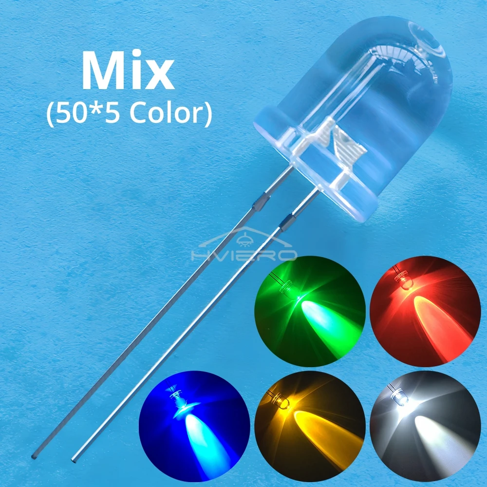 50Pcs 10mm Round Top Super Bright Lamp Beads Clear Emitting Diode LED White Red Green Blue Yellow UV Pink Orange Dome Light Bulb