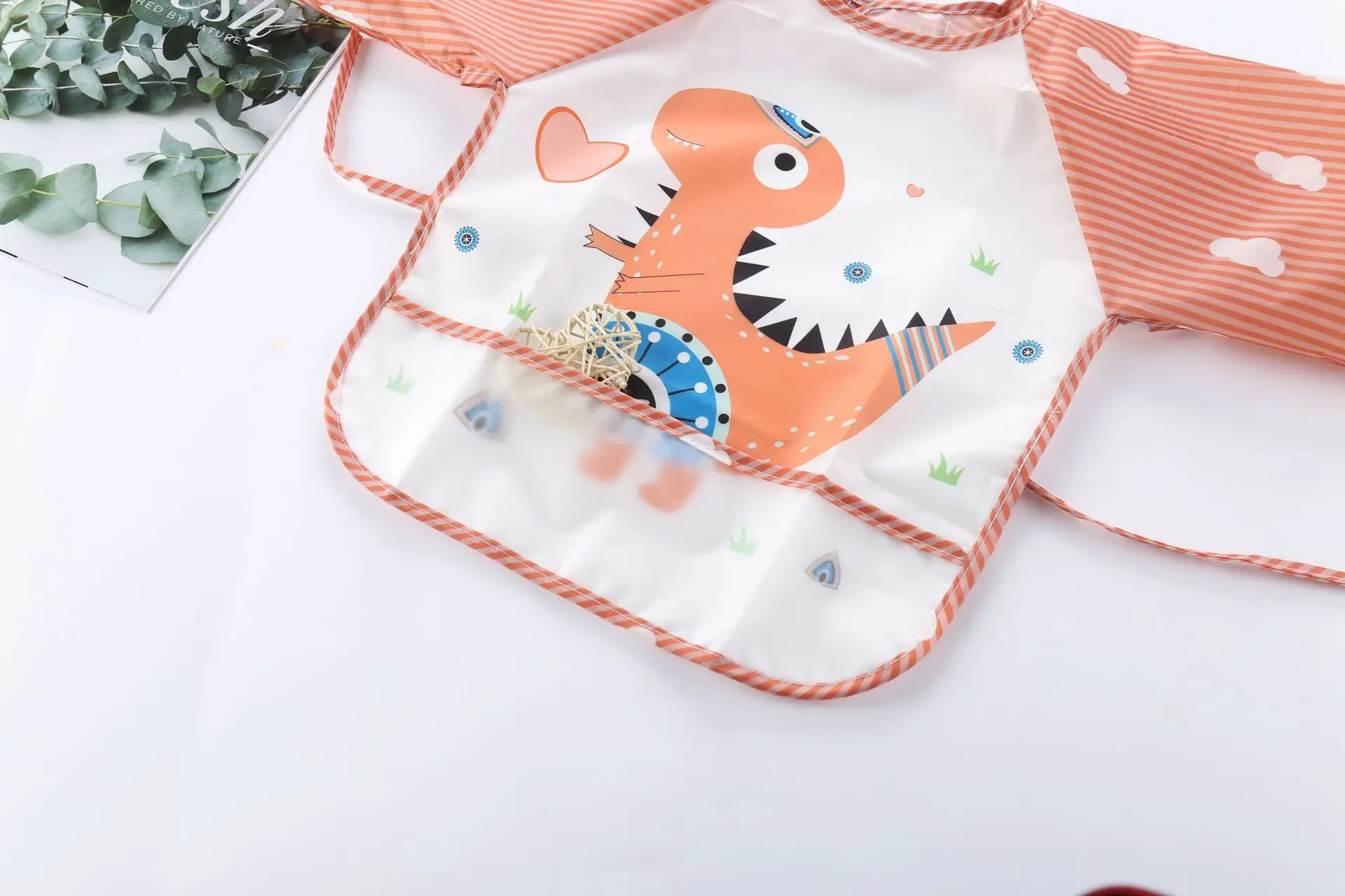 Baby Bibs Cute Colorful Cartoon Waterproof Bib Infant Eating Children Drawing Long Sleeve Pocket Apron Self Feeding Baby 0-3Y