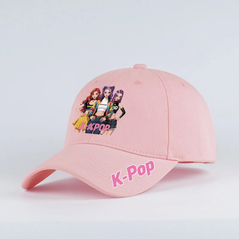 K-Pop Anime Girl Print Black Baseball Cap Adjustable Unisex Korean Music Fan Casual Hat
