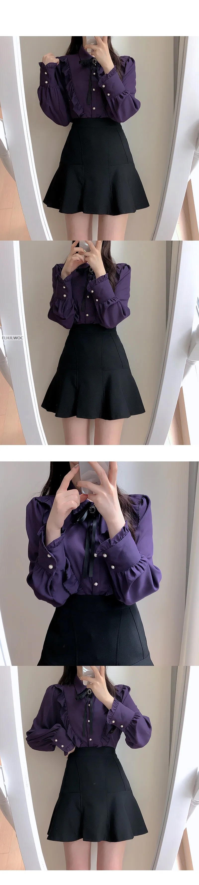 2025 Woman Cute Sweet Girls Thin Semi Transparent Ribbon Bow Tie Retro Vintalge Top Blusas Purple Green White Button Shirts
