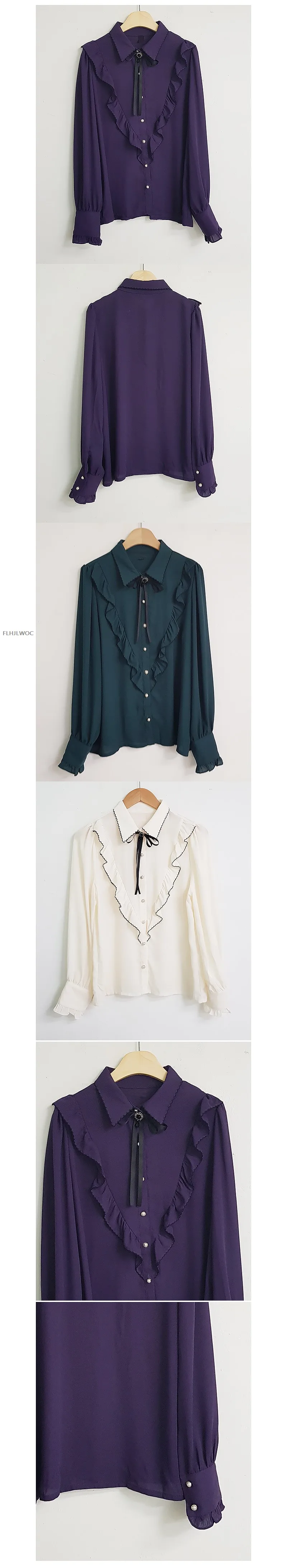 2025 Woman Cute Sweet Girls Thin Semi Transparent Ribbon Bow Tie Retro Vintalge Top Blusas Purple Green White Button Shirts