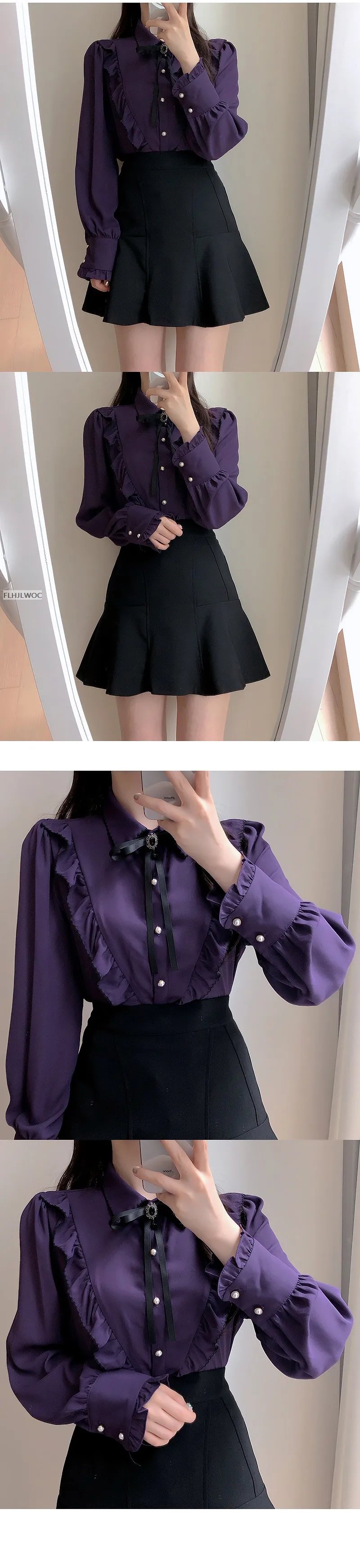 2025 Woman Cute Sweet Girls Thin Semi Transparent Ribbon Bow Tie Retro Vintalge Top Blusas Purple Green White Button Shirts