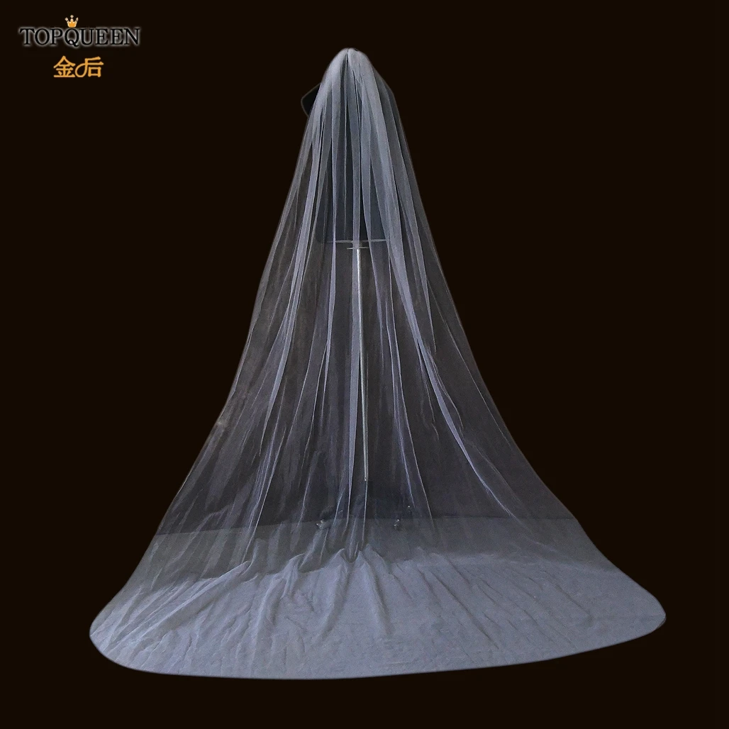 TOPQUEEN V30 Soft Single Tier Bridal Veil with Cut Edge Real Photos Long 3M Cathedral Wedding Veil Sheer Italian Tulle Veil