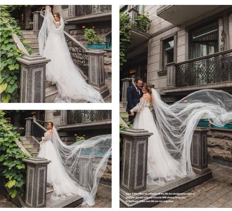 TOPQUEEN V30 Soft Single Tier Bridal Veil with Cut Edge Real Photos Long 3M Cathedral Wedding Veil Sheer Italian Tulle Veil
