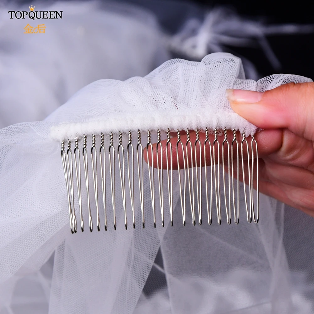 TOPQUEEN V30 Soft Single Tier Bridal Veil with Cut Edge Real Photos Long 3M Cathedral Wedding Veil Sheer Italian Tulle Veil