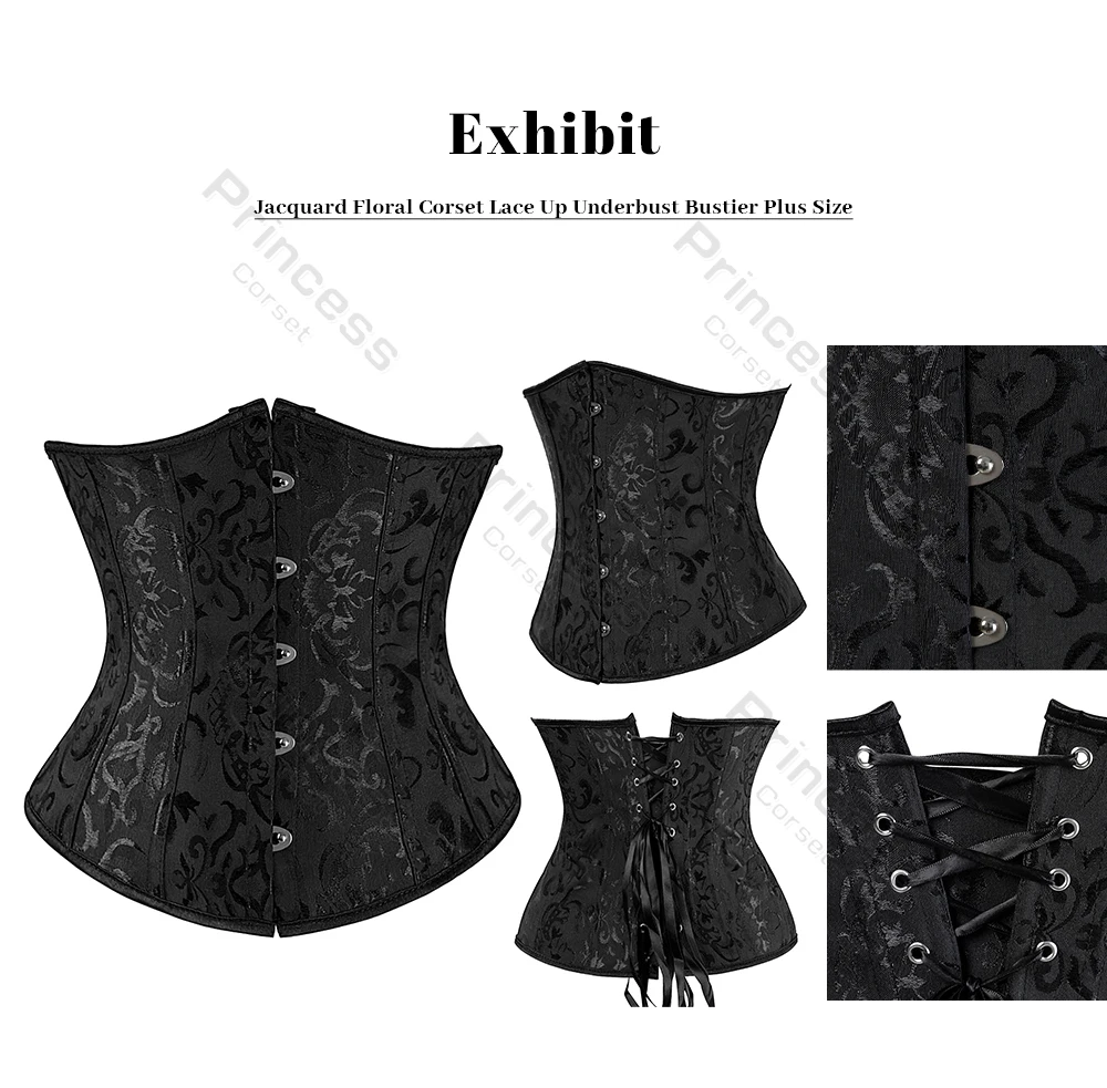Underbust Corset Plus Size Gothic Corset Cincher Medieval Corsets for Women Jacquard Vintage Waist Corset Top Black White Purple