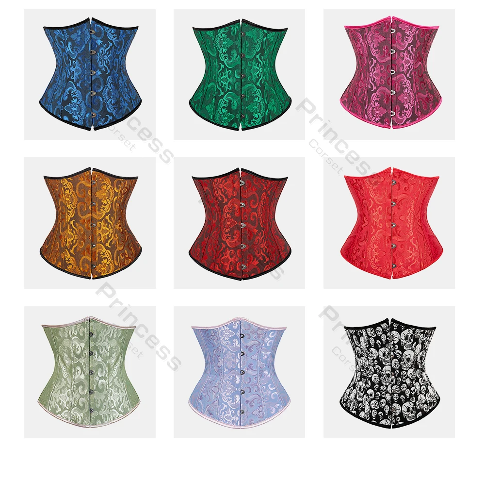 Underbust Corset Plus Size Gothic Corset Cincher Medieval Corsets for Women Jacquard Vintage Waist Corset Top Black White Purple