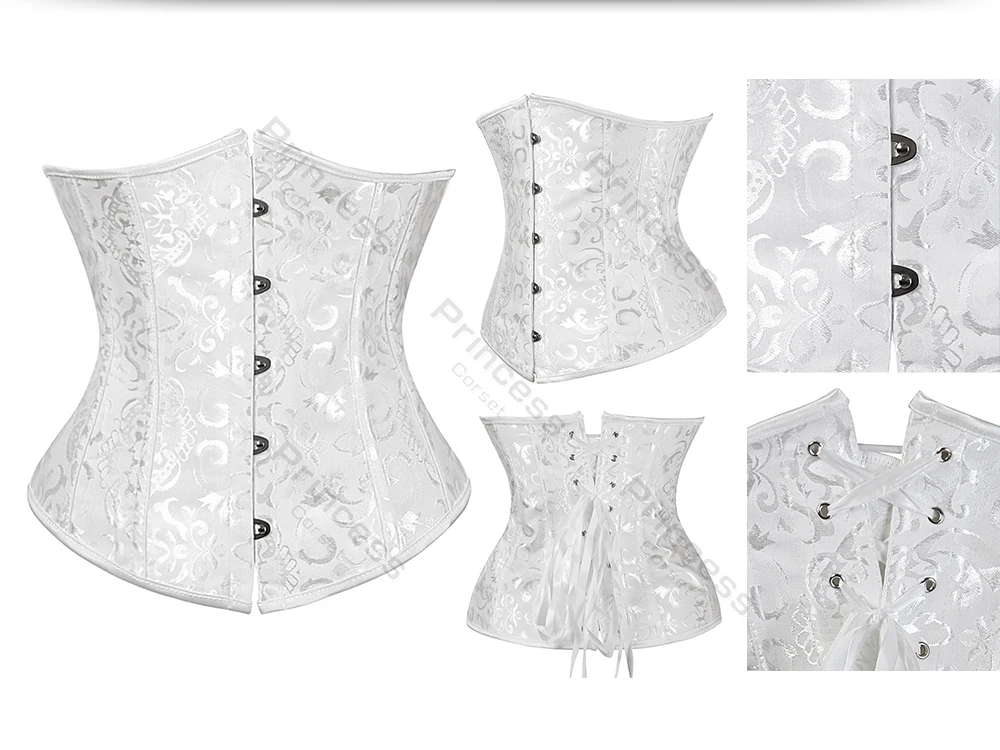 Underbust Corset Plus Size Gothic Corset Cincher Medieval Corsets for Women Jacquard Vintage Waist Corset Top Black White Purple