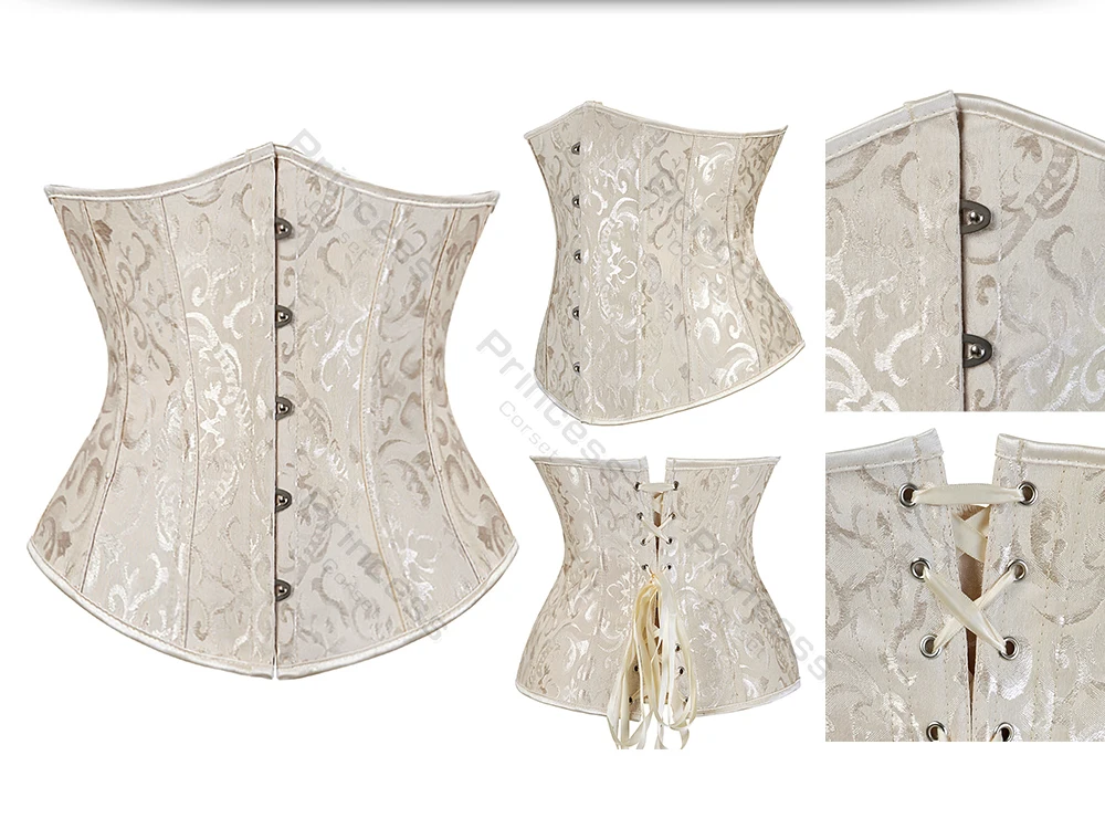 Underbust Corset Plus Size Gothic Corset Cincher Medieval Corsets for Women Jacquard Vintage Waist Corset Top Black White Purple