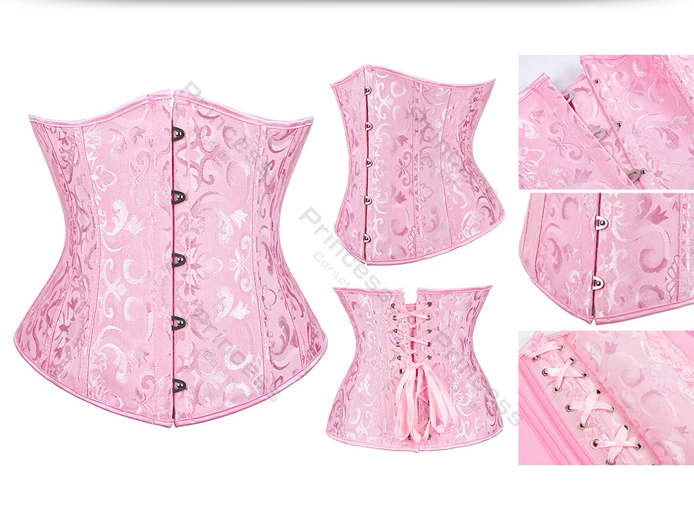 Underbust Corset Plus Size Gothic Corset Cincher Medieval Corsets for Women Jacquard Vintage Waist Corset Top Black White Purple