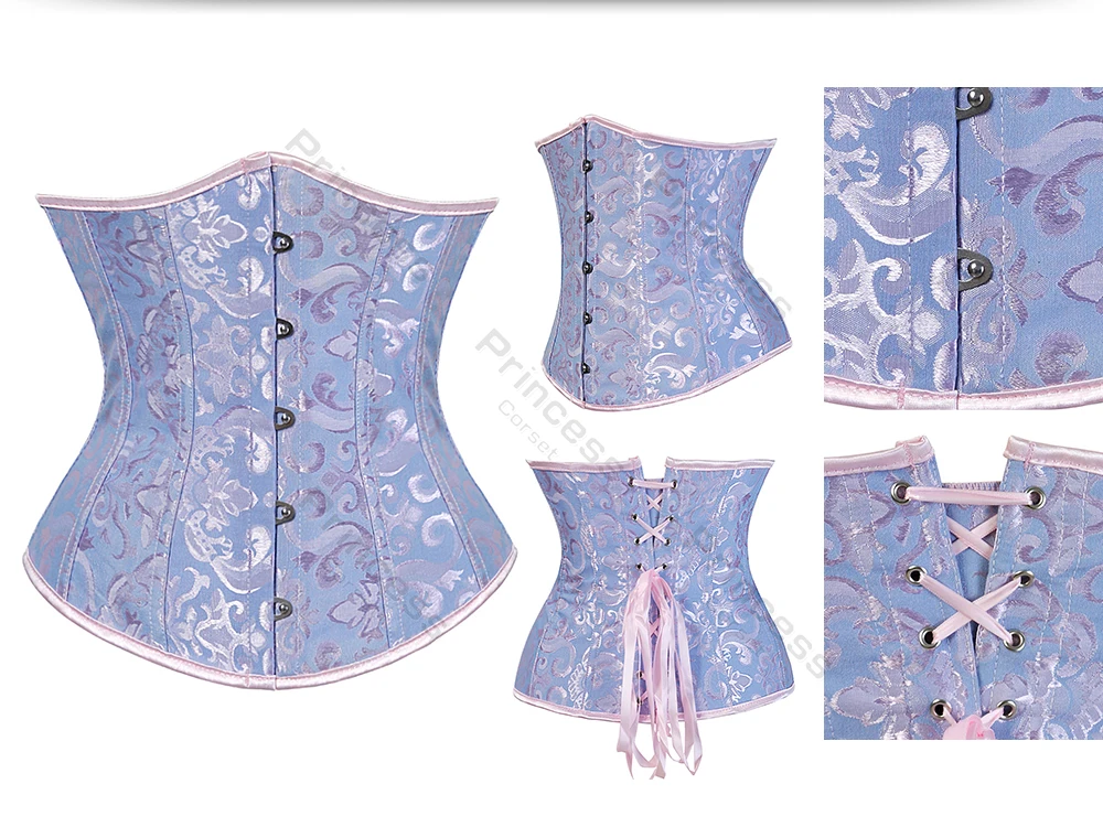 Underbust Corset Plus Size Gothic Corset Cincher Medieval Corsets for Women Jacquard Vintage Waist Corset Top Black White Purple