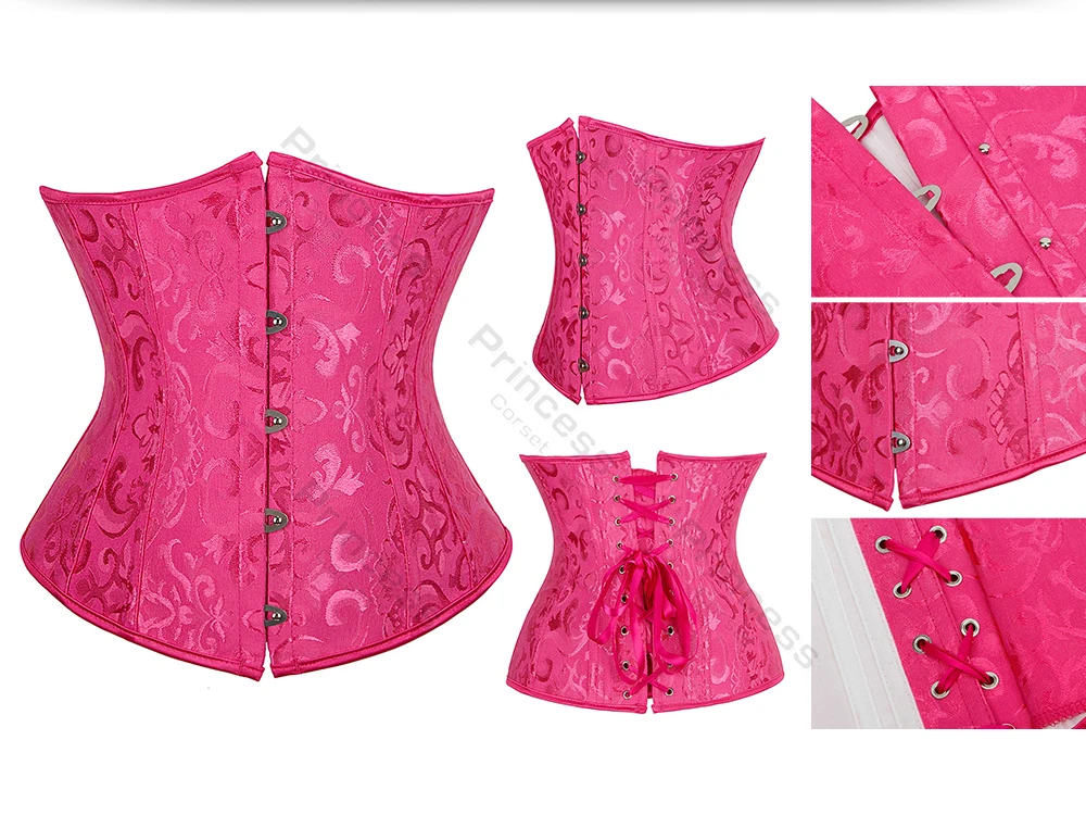 Underbust Corset Plus Size Gothic Corset Cincher Medieval Corsets for Women Jacquard Vintage Waist Corset Top Black White Purple