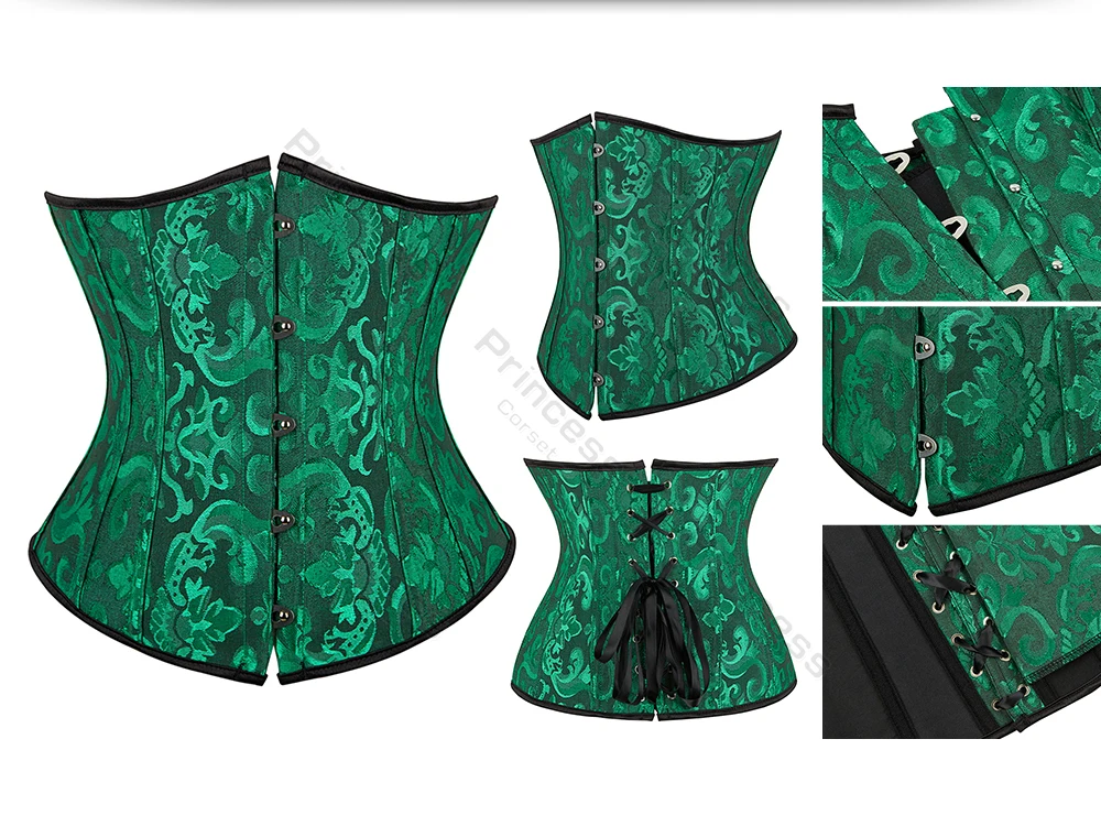 Underbust Corset Plus Size Gothic Corset Cincher Medieval Corsets for Women Jacquard Vintage Waist Corset Top Black White Purple