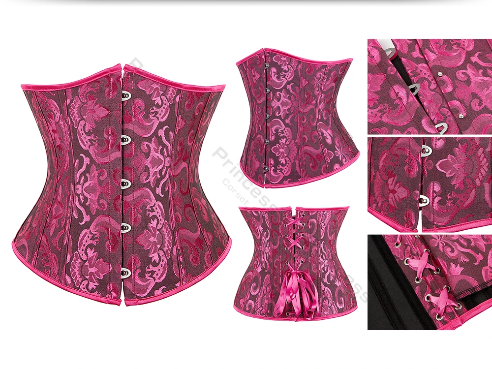 Underbust Corset Plus Size Gothic Corset Cincher Medieval Corsets for Women Jacquard Vintage Waist Corset Top Black White Purple