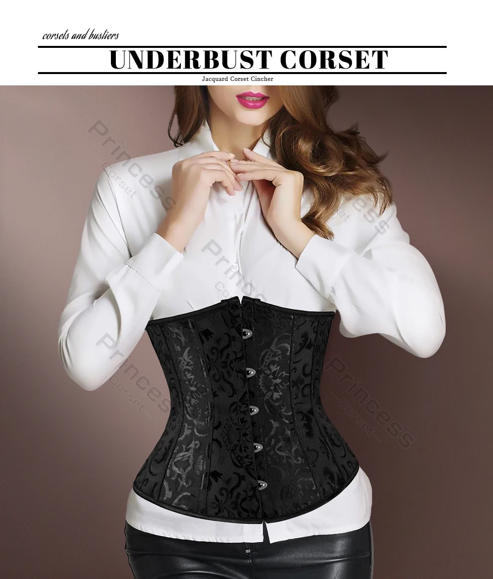 Underbust Corset Plus Size Gothic Corset Cincher Medieval Corsets for Women Jacquard Vintage Waist Corset Top Black White Purple