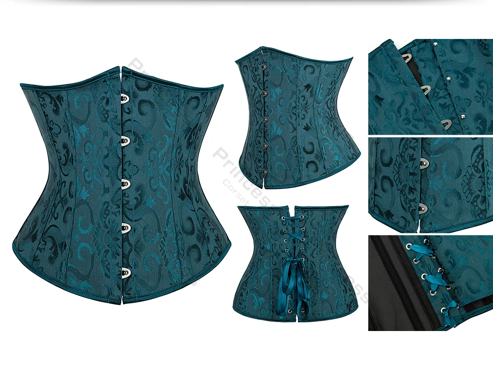 Underbust Corset Plus Size Gothic Corset Cincher Medieval Corsets for Women Jacquard Vintage Waist Corset Top Black White Purple