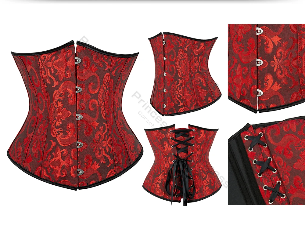 Underbust Corset Plus Size Gothic Corset Cincher Medieval Corsets for Women Jacquard Vintage Waist Corset Top Black White Purple
