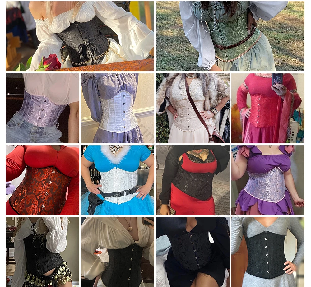 Underbust Corset Plus Size Gothic Corset Cincher Medieval Corsets for Women Jacquard Vintage Waist Corset Top Black White Purple
