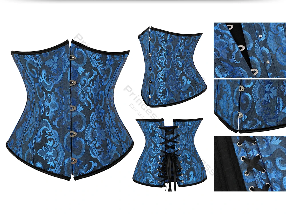 Underbust Corset Plus Size Gothic Corset Cincher Medieval Corsets for Women Jacquard Vintage Waist Corset Top Black White Purple