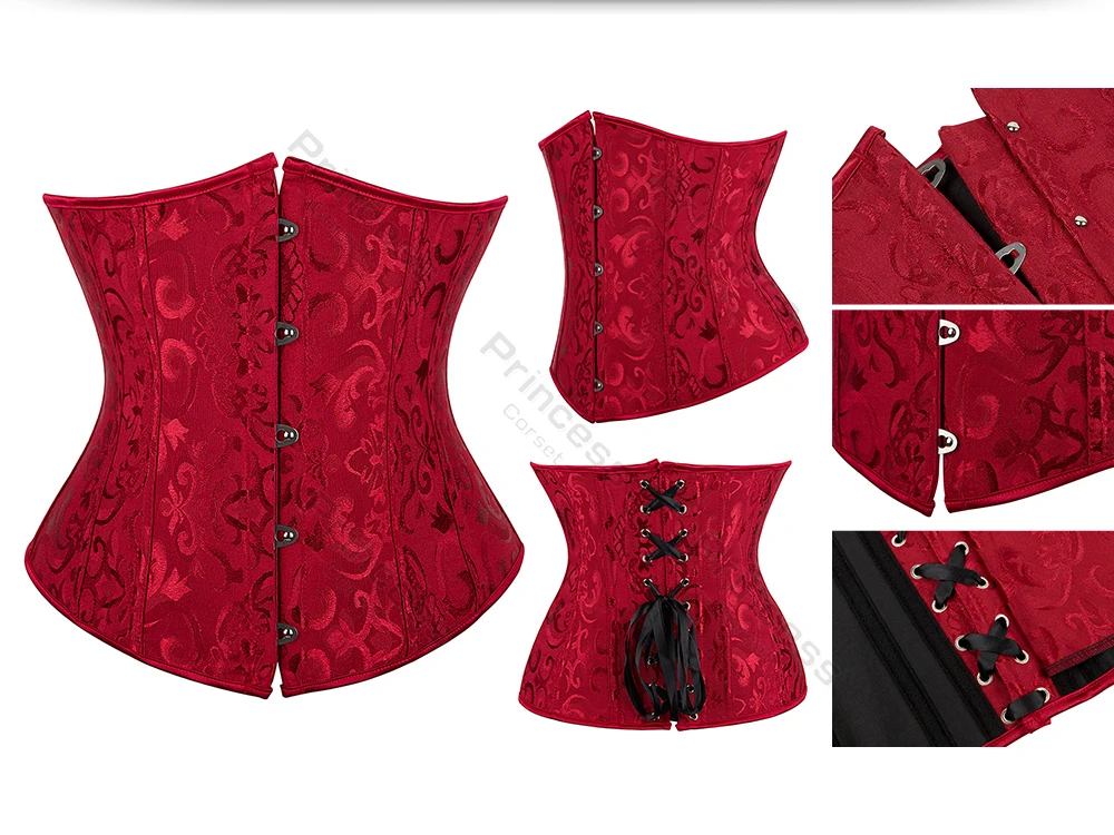 Underbust Corset Plus Size Gothic Corset Cincher Medieval Corsets for Women Jacquard Vintage Waist Corset Top Black White Purple