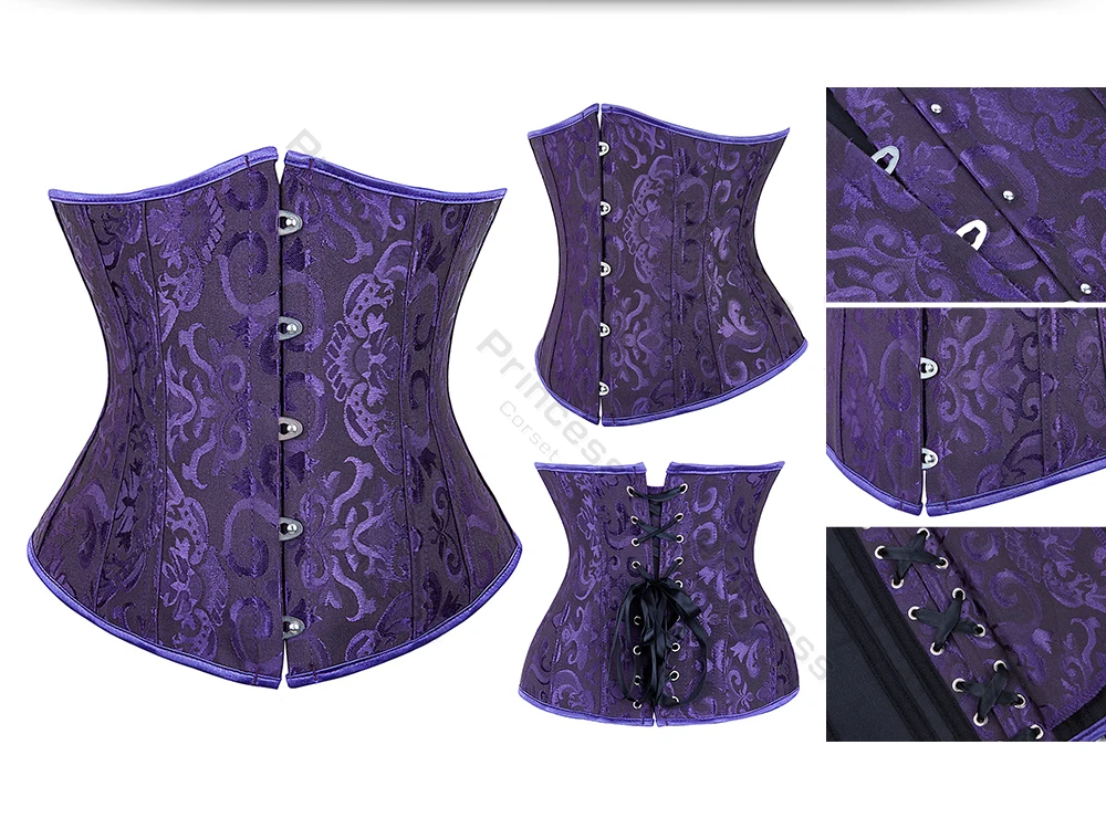 Underbust Corset Plus Size Gothic Corset Cincher Medieval Corsets for Women Jacquard Vintage Waist Corset Top Black White Purple