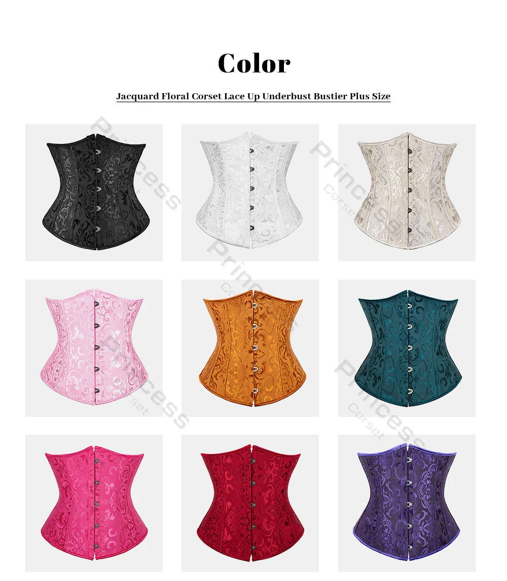 Underbust Corset Plus Size Gothic Corset Cincher Medieval Corsets for Women Jacquard Vintage Waist Corset Top Black White Purple