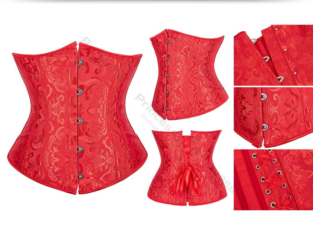 Underbust Corset Plus Size Gothic Corset Cincher Medieval Corsets for Women Jacquard Vintage Waist Corset Top Black White Purple