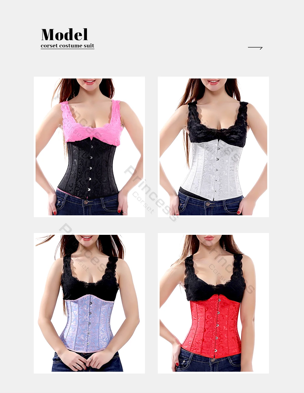 Underbust Corset Plus Size Gothic Corset Cincher Medieval Corsets for Women Jacquard Vintage Waist Corset Top Black White Purple