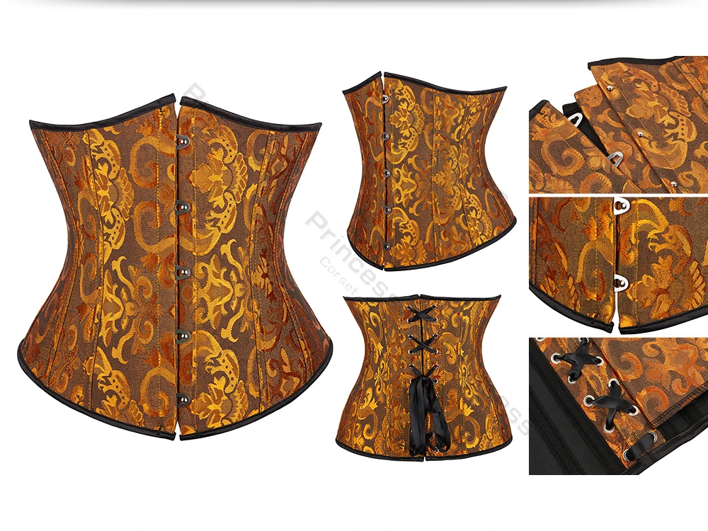 Underbust Corset Plus Size Gothic Corset Cincher Medieval Corsets for Women Jacquard Vintage Waist Corset Top Black White Purple