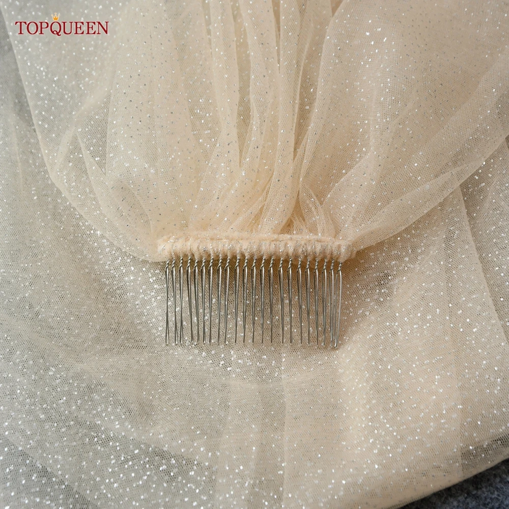 Topqueen V101 Sparking Wedding Veils Golden Bride Veil Cathedral Length Champagne Colored Sequins Royal Wedding Accessories