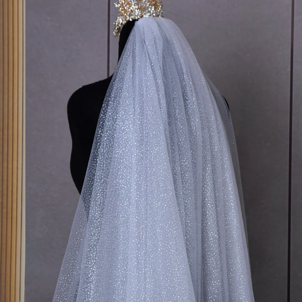 Topqueen V101 Sparking Wedding Veils Golden Bride Veil Cathedral Length Champagne Colored Sequins Royal Wedding Accessories
