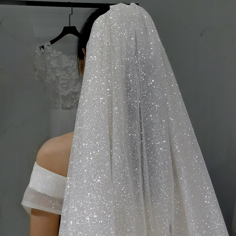 Topqueen V101 Sparking Wedding Veils Golden Bride Veil Cathedral Length Champagne Colored Sequins Royal Wedding Accessories