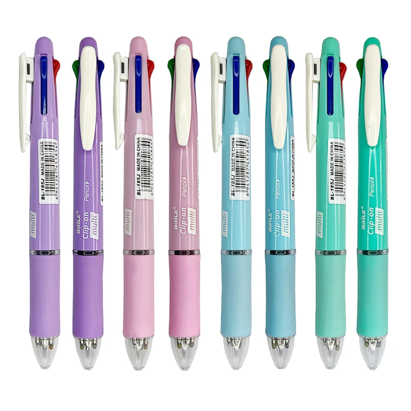 5 In 1 Multicolor Ballpoint Pens Creative 4 Color Ball Pen Refill and Pencil Lead Multifunction Pen Office School Writing Supply
