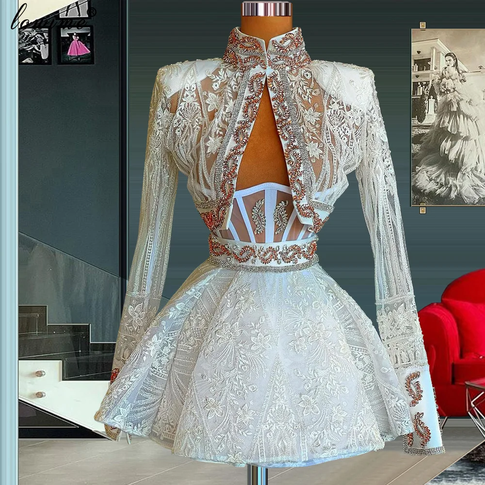 Middle East Lace Cocktail Dresses With Beads Short Puffy Celebrity Dresses Robes De Cocktail Two Pieces Homecoming Party Dress