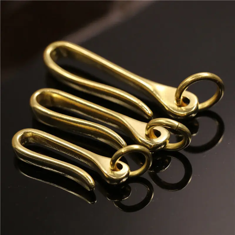 1Piece Solid Brass Belt U Hook Keychain Key Ring Wallet Fob Clip Retro Vintage Fish Hook with O Ring 3 Sizes Available