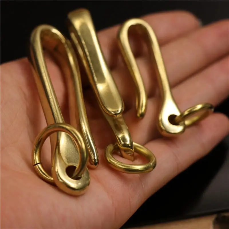 1Piece Solid Brass Belt U Hook Keychain Key Ring Wallet Fob Clip Retro Vintage Fish Hook with O Ring 3 Sizes Available