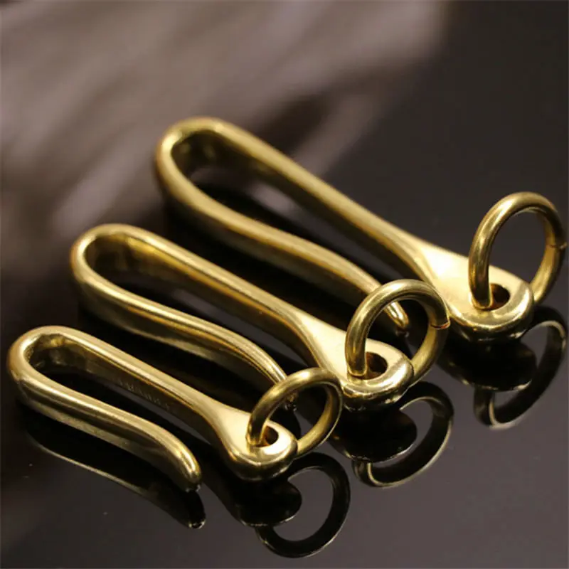 1Piece Solid Brass Belt U Hook Keychain Key Ring Wallet Fob Clip Retro Vintage Fish Hook with O Ring 3 Sizes Available
