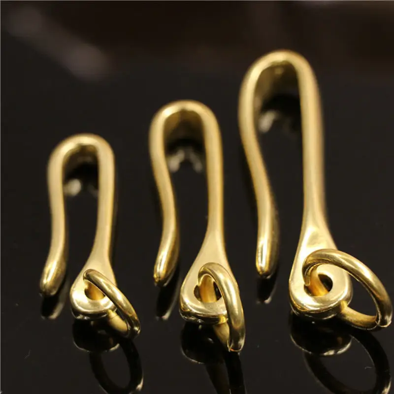 1Piece Solid Brass Belt U Hook Keychain Key Ring Wallet Fob Clip Retro Vintage Fish Hook with O Ring 3 Sizes Available