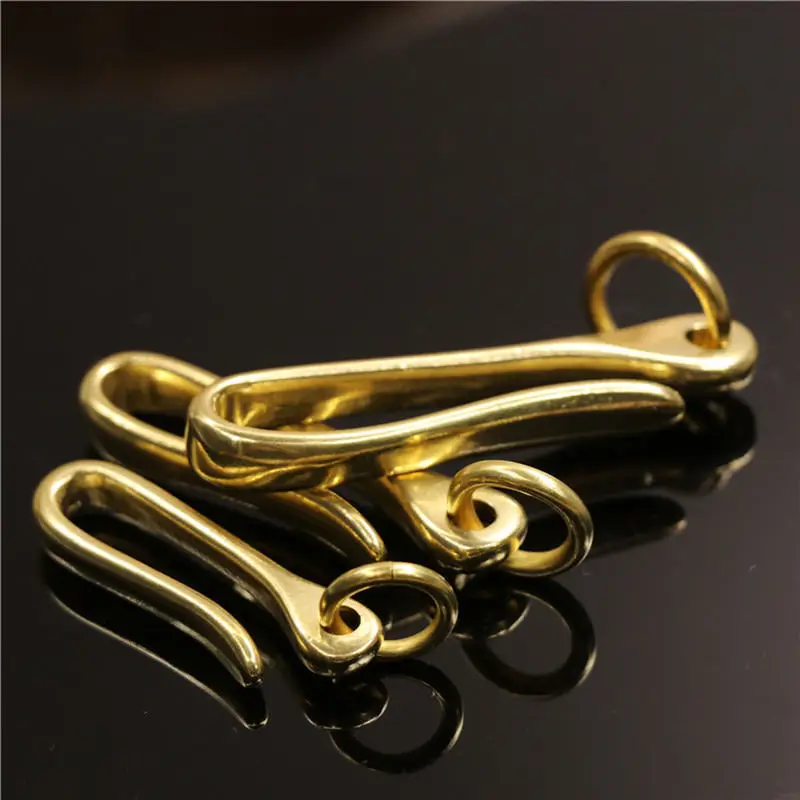 1Piece Solid Brass Belt U Hook Keychain Key Ring Wallet Fob Clip Retro Vintage Fish Hook with O Ring 3 Sizes Available