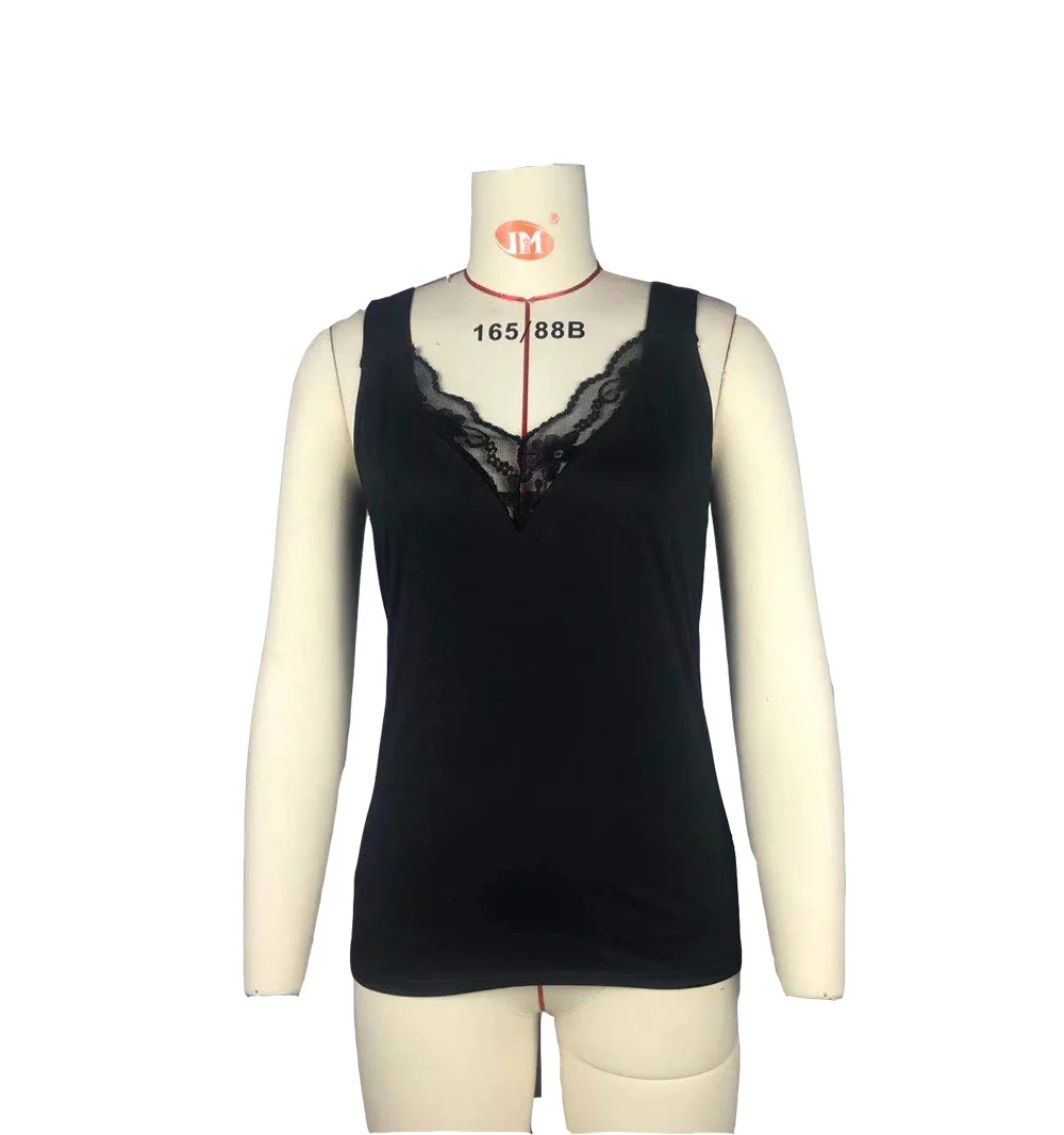 Women Summer Fashion V Neck Tank Casual Solid Color Lace Sleeveless Sexy Shirts Slim Tops