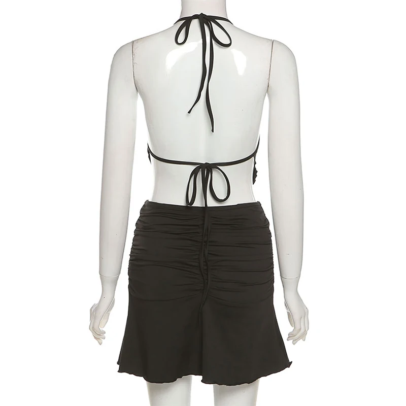 Summer Casual Pleated Skirt Sets Women Sleeveless Camisole And High Waist Short Skirts Suit 90s Y2k Trendy Beach Two-Piece Set