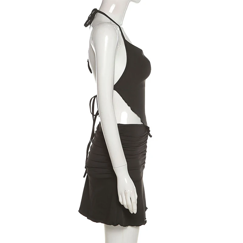 Summer Casual Pleated Skirt Sets Women Sleeveless Camisole And High Waist Short Skirts Suit 90s Y2k Trendy Beach Two-Piece Set