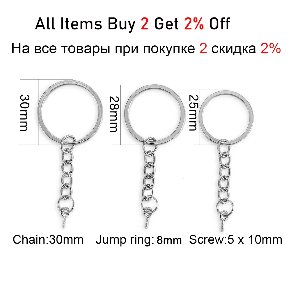10/20pcs 25 28 30mm Screw Eye Pin Key Chain Key Ring With Eye Screws Round Split Keyrings For DIY Jewelry Making Accessories